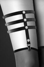 Гартер на ногу Bijoux Pour Toi - 3 THONGS Black, сексуальна підв'язка, екошкіра (SO2219)