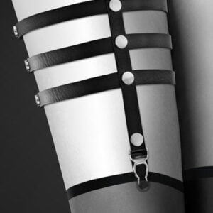 Гартер на ногу Bijoux Pour Toi - 3 THONGS Black, сексуальна підв'язка, екошкіра (SO2219)