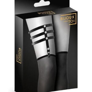 Гартер на ногу Bijoux Pour Toi - 3 THONGS Black, сексуальна підв'язка, екошкіра (SO2219)