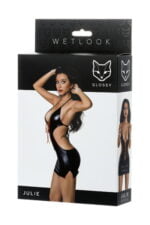 Сексуальна сукня Glossy з матеріалу Wetlook з червоним шнурівкою, чорний - S (955014) - Зображення 2
