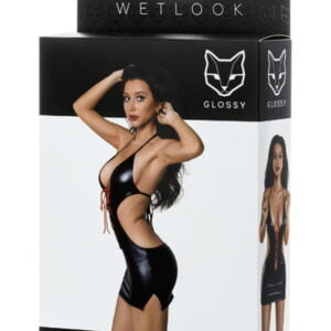 Сексуальна сукня Glossy з матеріалу Wetlook з червоним шнурівкою, чорний - S (955014)