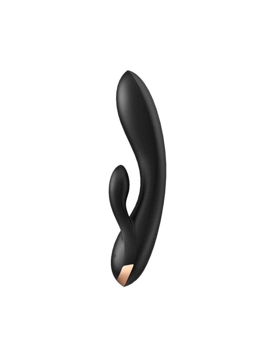 vibrator-krolik-satisfyer-double-flex-black-12007801257306 Смарт вібратор-кролик із подвійним відростком Satisfyer Double Flex Black - Зображення 1