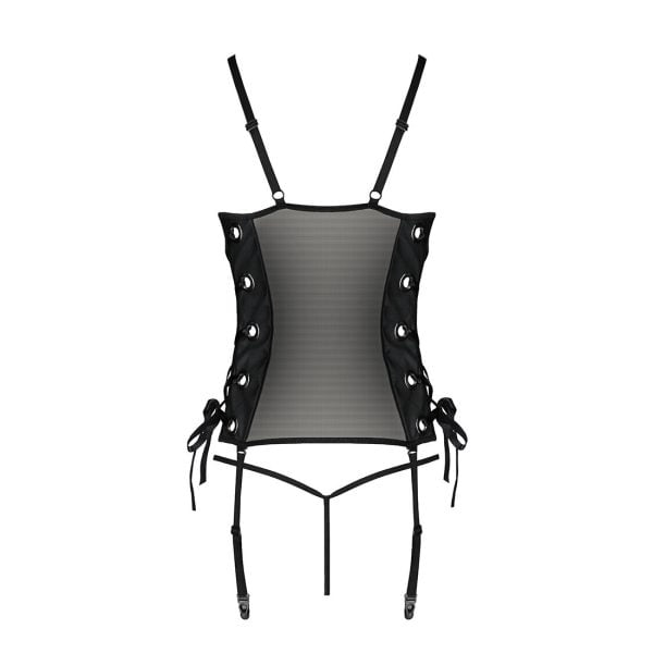 Сітчастий корсет з люверсами та знімними пажами Passion MALWIA CORSET S/M, black, екошкіра, стрінги - Зображення 6