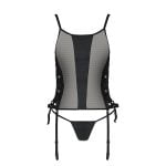 Сітчастий корсет з люверсами та знімними пажами Passion MALWIA CORSET S/M, black, екошкіра, стрінги - Зображення 5